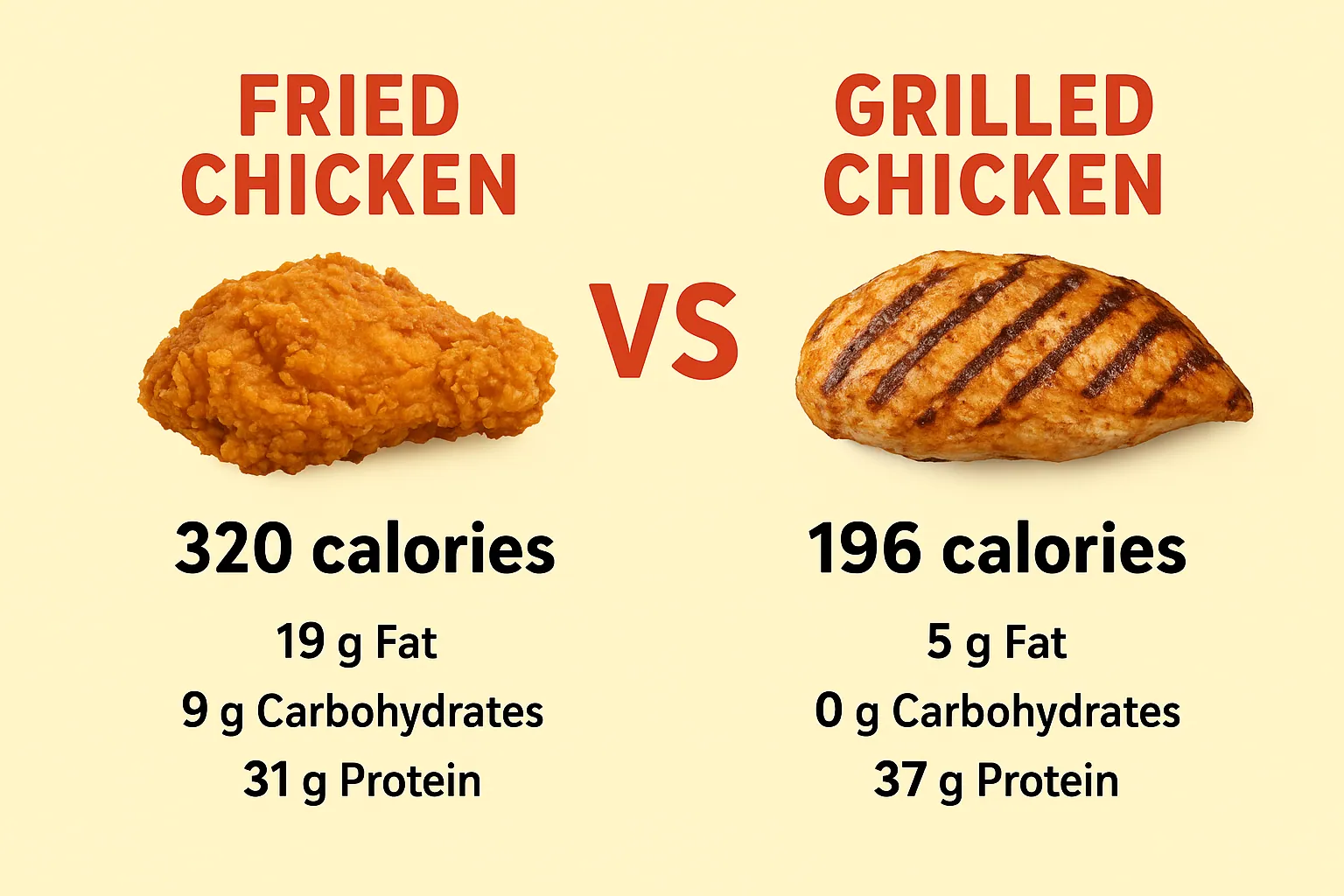 "Infographic comparing calories in fried chicken vs grilled chicken, showing higher calories in fried chicken and lower calories in grilled chicken for healthier choice.
Nutrition Values & Allergens Guide Allergen
