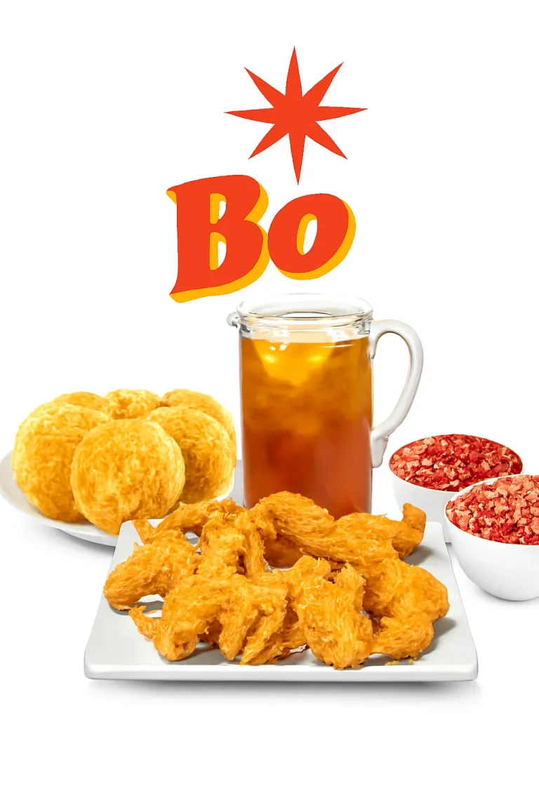 "Bojangles 12-piece wings feast featuring a plate of crispy golden chicken wings, a pitcher of iced tea, fluffy biscuits on a side plate, and two bowls of red-seasoned sides, with the Bo logo above on a white background." Bojangles Family Menu