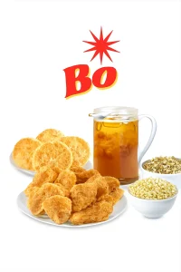 "8 Piece Tailgate Special featuring a plate of eight golden fried chicken pieces, a plate of biscuits, a glass pitcher of iced tea, and two small bowls of seasoned rice, all displayed under the red and yellow 'Bo' logo with a starburst." Bojangles  Menu