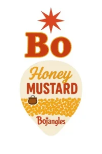 The image displays the "Bojangles" logo with the text "Bo" in bold, red letters at the top. Below is the text "Honey MUSTARD" in a combination of cursive and bold fonts. The background features a yellowish pattern resembling mustard seeds, and there is a small graphic of a mustard pot. The design is fun and vibrant, with the "Bojangles" brand name at the bottom. Bojangles Menu