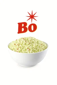 The image features a bowl of Bojangles Cole Slaw, with finely chopped cabbage and a hint of red bell pepper scattered throughout. The cole slaw is served in a simple white bowl, and above the bowl, bold red "Bo" lettering with a vibrant starburst graphic adds a pop of color. The clean white background enhances the freshness of the dish.
Bojangles Menu