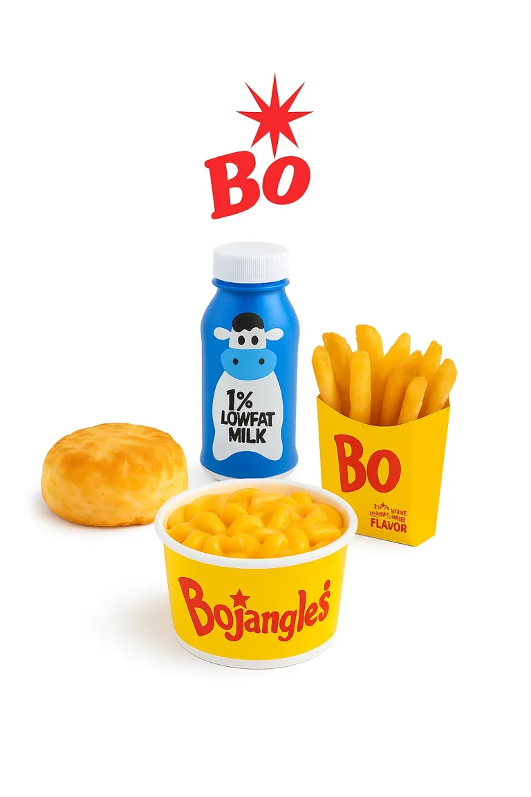 “Cheesy Mac n Cheese Kid’s Meal with biscuit and drink – comforting Bojangles kids’ meal choice”